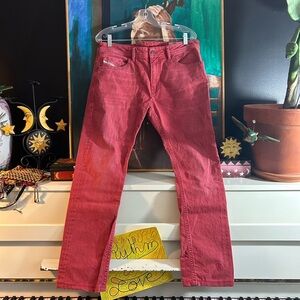 DIESEL Mens Slim Skinny Red Jeans 34x32 Made In Romania